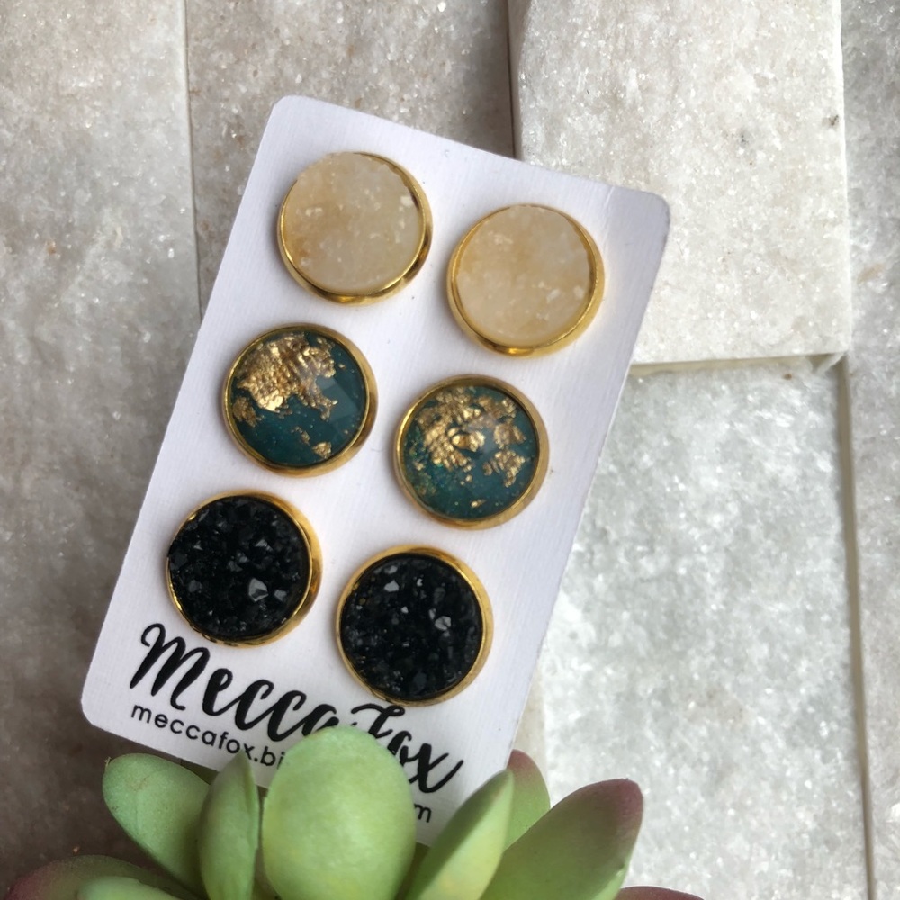 SOLD‼️ Mecca Fox Druzy Stud Earrings - Picture 5 of 7